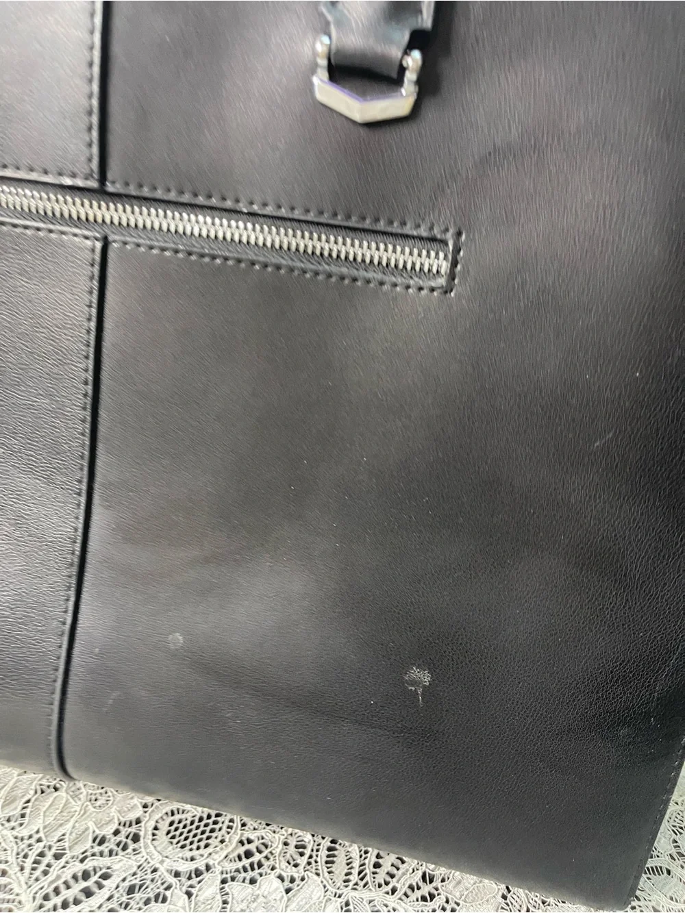Cluci Black Vegan Leather Laptop Briefcase Shoulder Bag Tote Colorblock Gusset